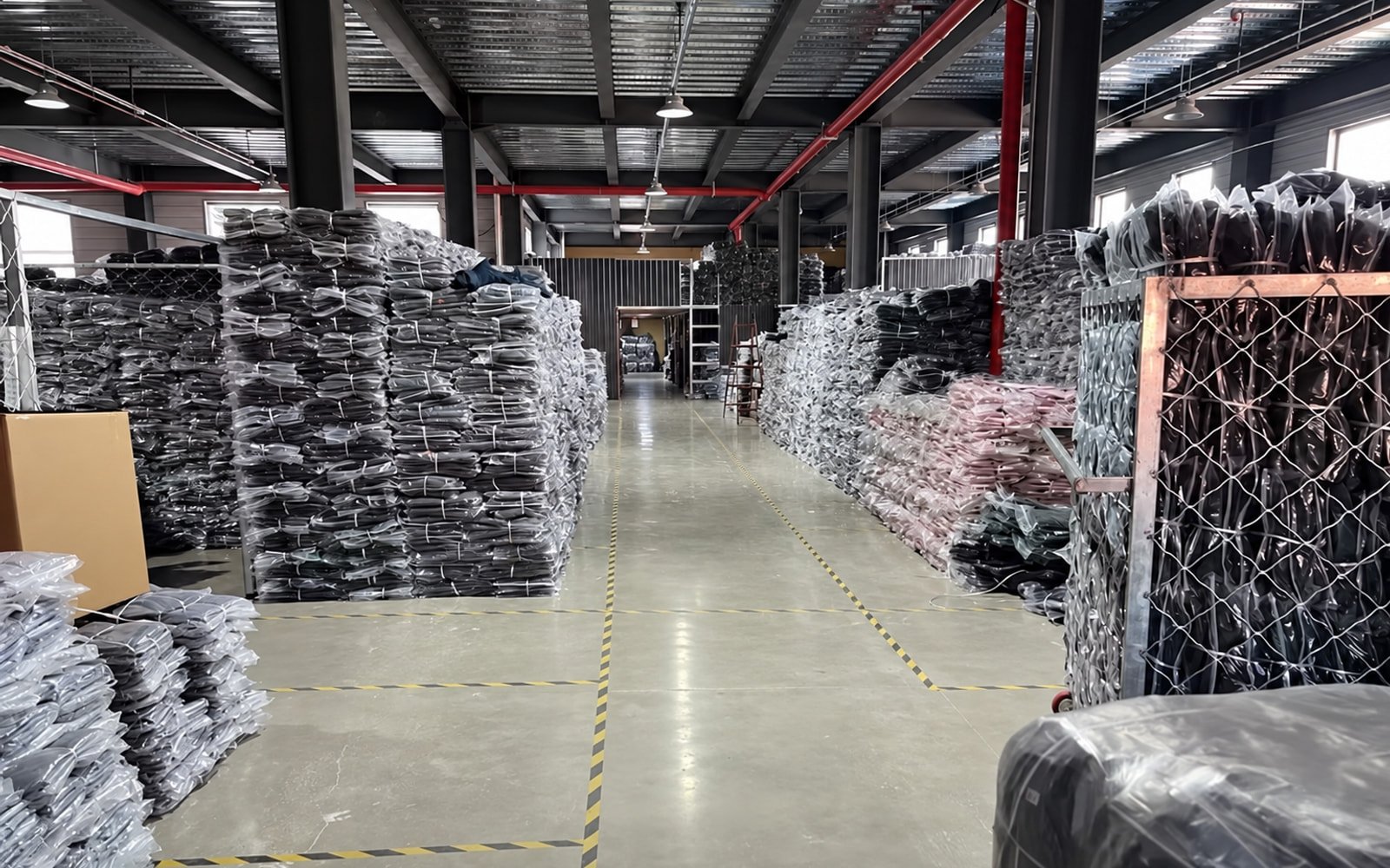 Finished bag inventory arranged in the factory warehouse